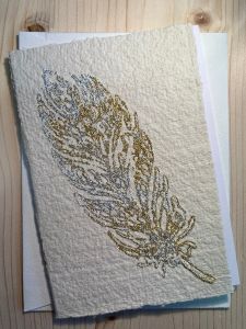 Schreibkarte Feder silber-gold